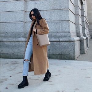 Poppy Barley taupe fold top bucket bag